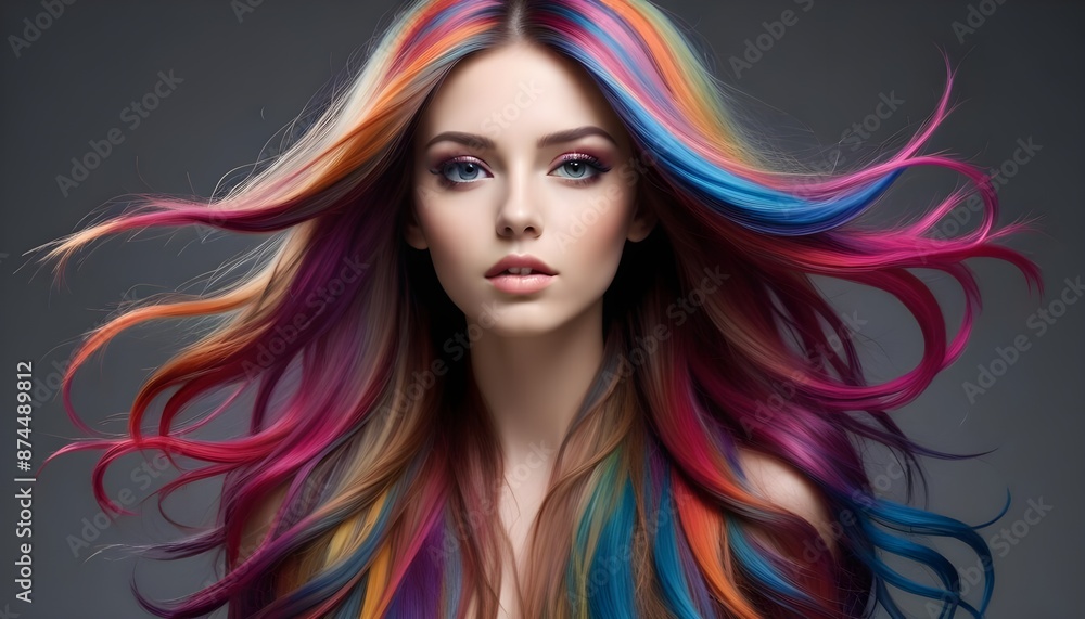 Obraz premium Creative colorful long hair style, creative mind and matellic colours explosion