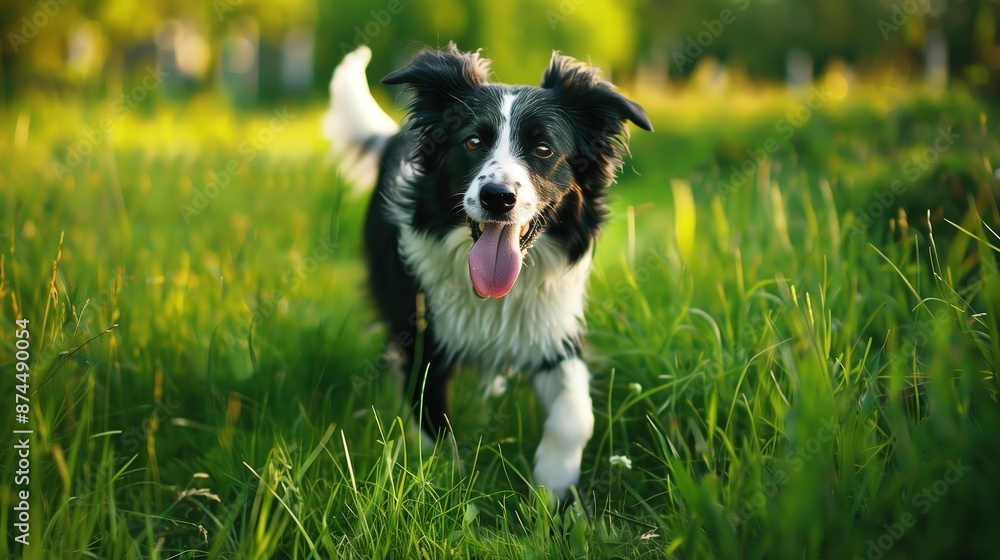 A_border_collie_dog_playing_fetch_in_a_lush_green_field_looking_at_camera A_border_collie_dog_playing_fetch_in_a_lush_green_field_looking_at_camera