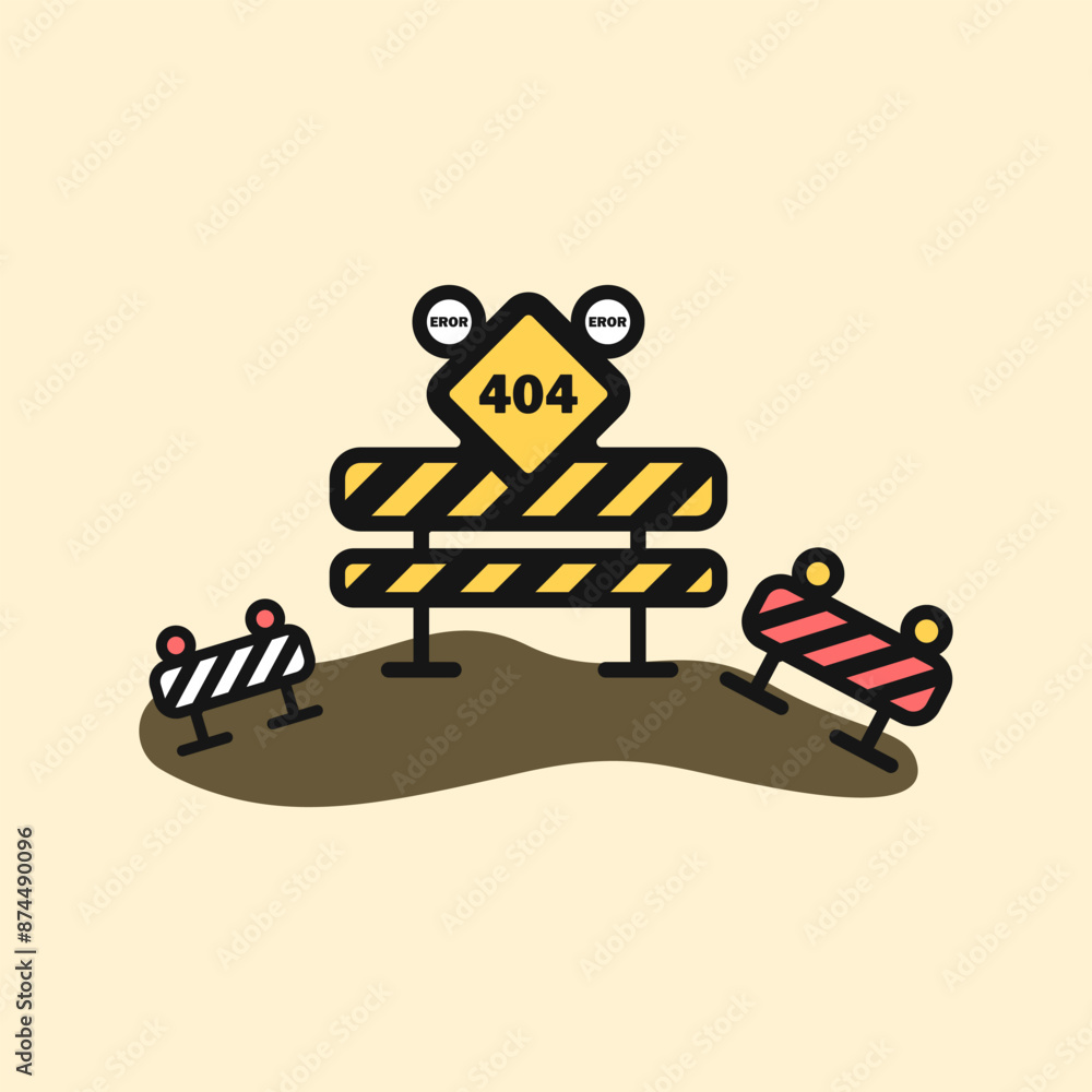 Obraz premium Road warning sign vector. 404 error icon. Error sign in construction style. An icon for an error on a website page, or development. Prohibitory construction fence icon. Danger barrier vector.