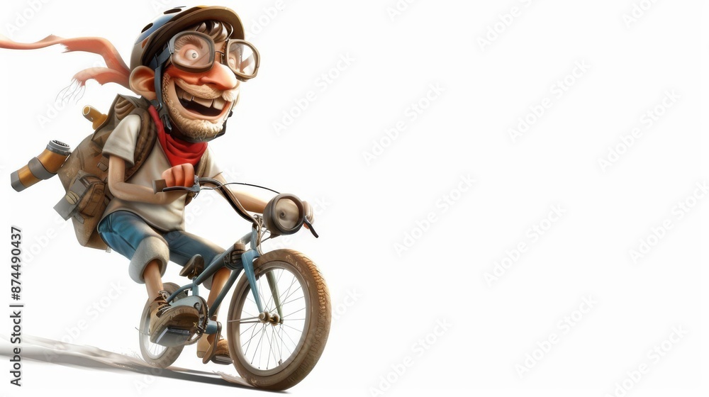 Fototapeta premium Character air cycling with a cheerful expression, white background, positive fitness