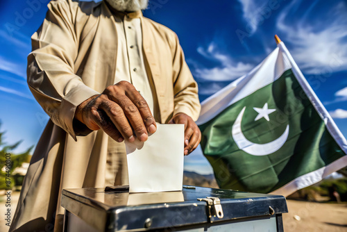 pakistan voter holding ballot paper with flag backdrop