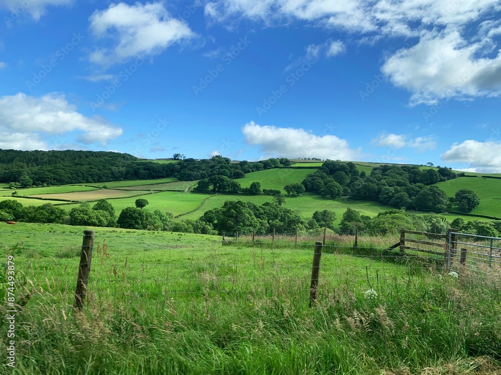 Beautiful rural landscape, fields and gardens on the hills of British countryside Beautiful rural landscape, fields and gardens on the hills of British countryside