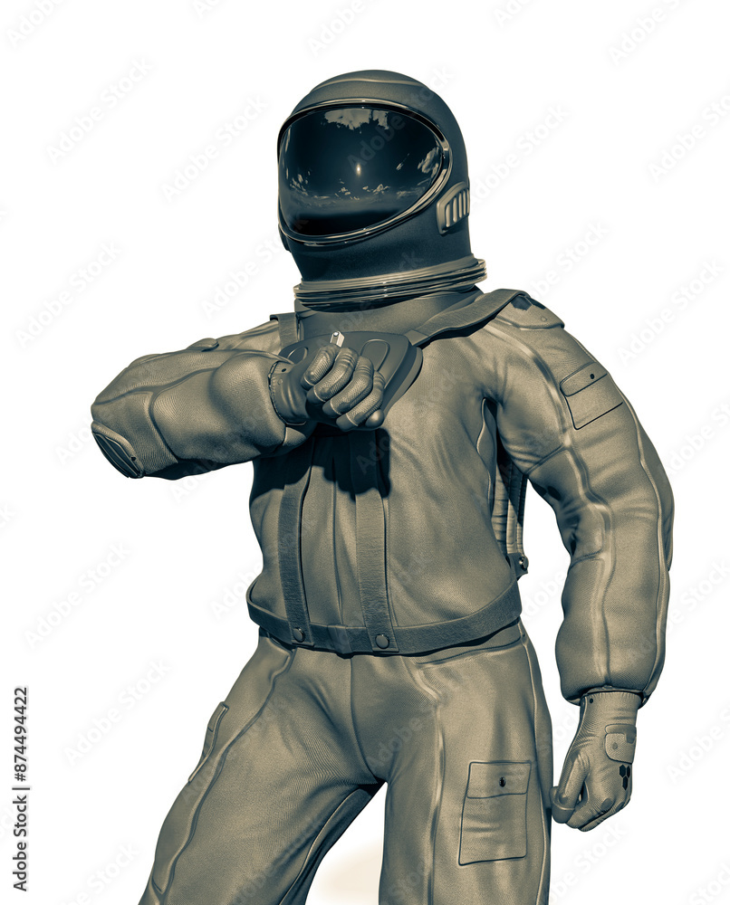 astronaut is checking the air and time on white background astronaut is checking the air and time on white background