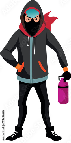 Hooded Graffiti Artist with Spray Paint Can Illustration