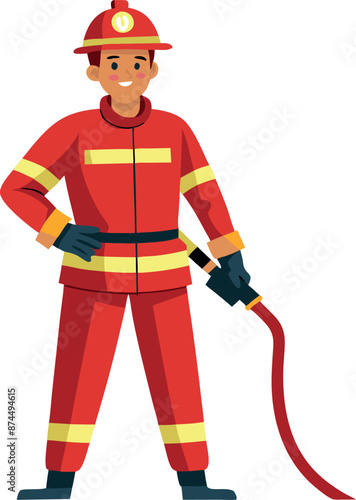 Male Firefighter in Uniform Holding a Fire Hose