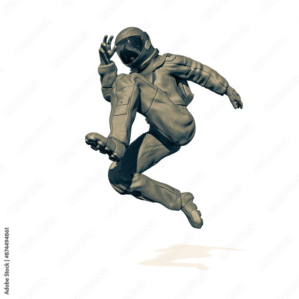 astronaut is jumping in action on white background astronaut is jumping in action on white background