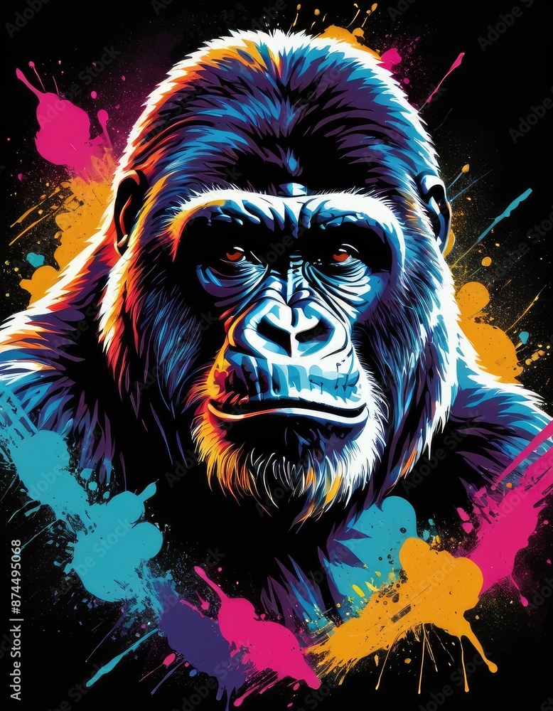 This design showcases the intricate details of a gorilla's face and fur, evoking a sense of awe and wonder, perfect for t-shirts and prints This design showcases the intricate details of a gorilla's face and fur, evoking a sense of awe and wonder, perfect for t-shirts and prints