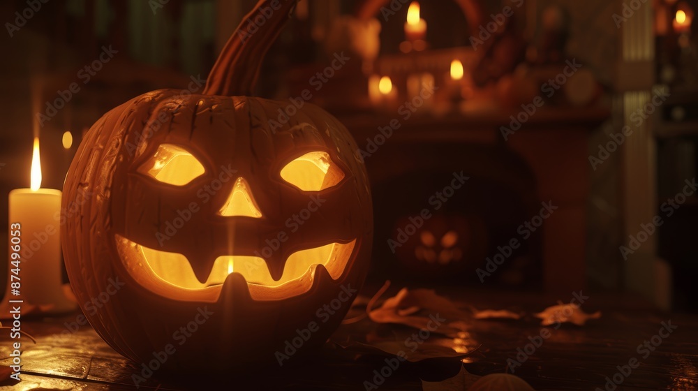 Halloween Background with Pumpkins. Halloween-themed background with glowing jack-o'-lanterns Halloween Background with Pumpkins. Halloween-themed background with glowing jack-o'-lanterns