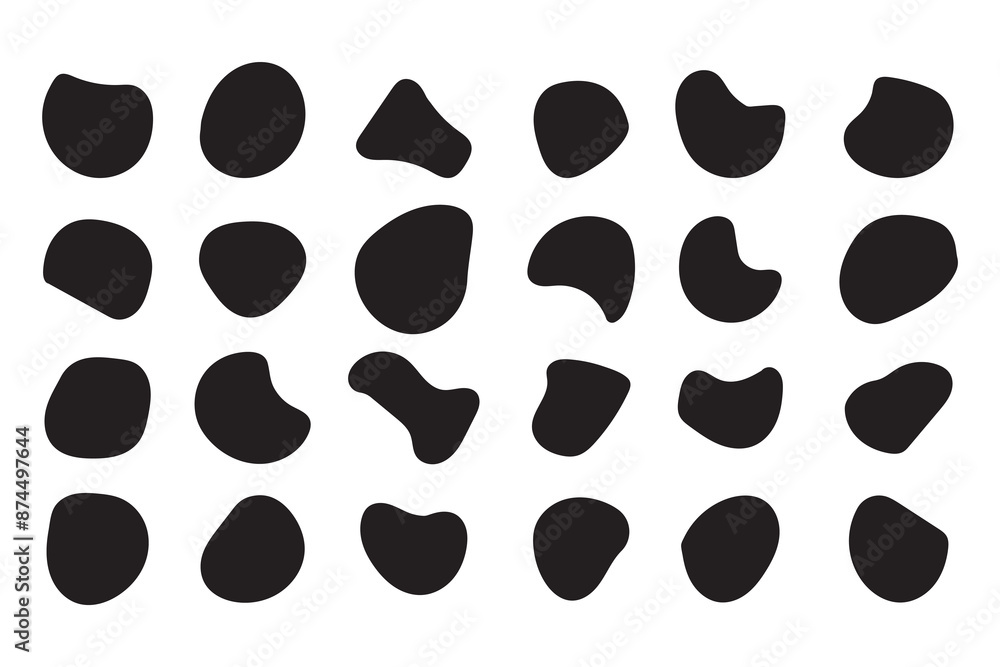 Fototapeta premium Blob shape organic, vector illustration set. Liquid silhouette drop in modern style. Collection from abstract forms for design and paint. isolated on white background. Flat vector