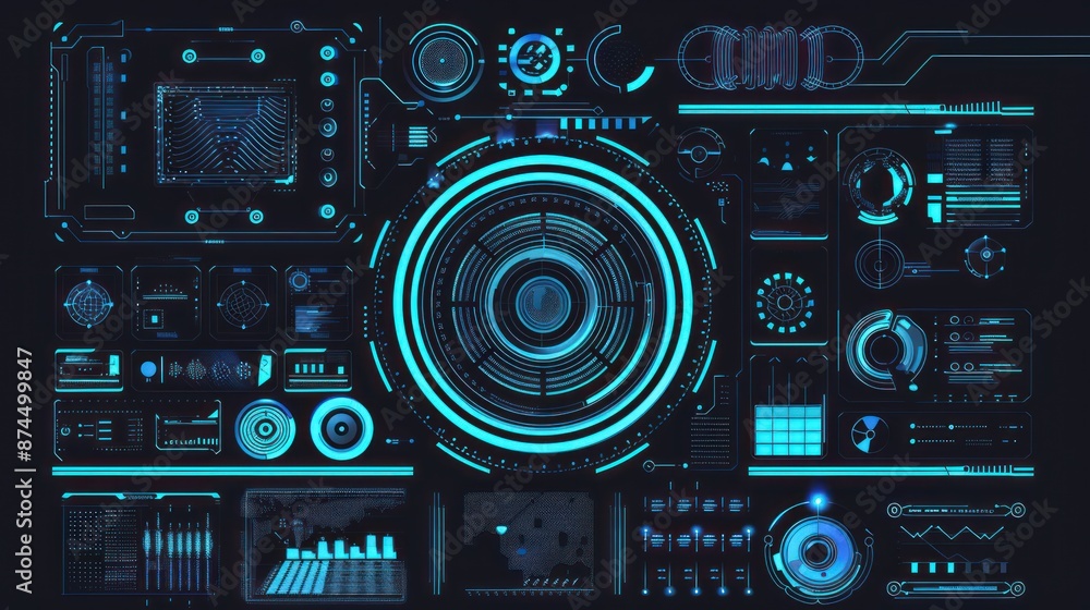 Futuristic User Interface with Blue Glowing Elements Futuristic User Interface with Blue Glowing Elements