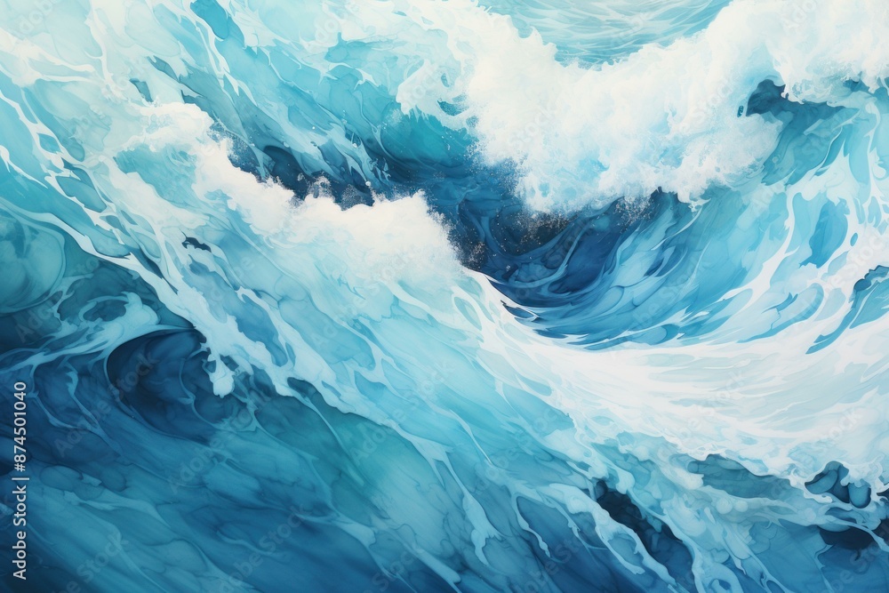 Vibrant abstract ocean waves digital painting with turbulent blue sea. Dynamic fluid movement. And natural aquatic wave pattern illustration Vibrant abstract ocean waves digital painting with turbulent blue sea. Dynamic fluid movement. And natural aquatic wave pattern illustration