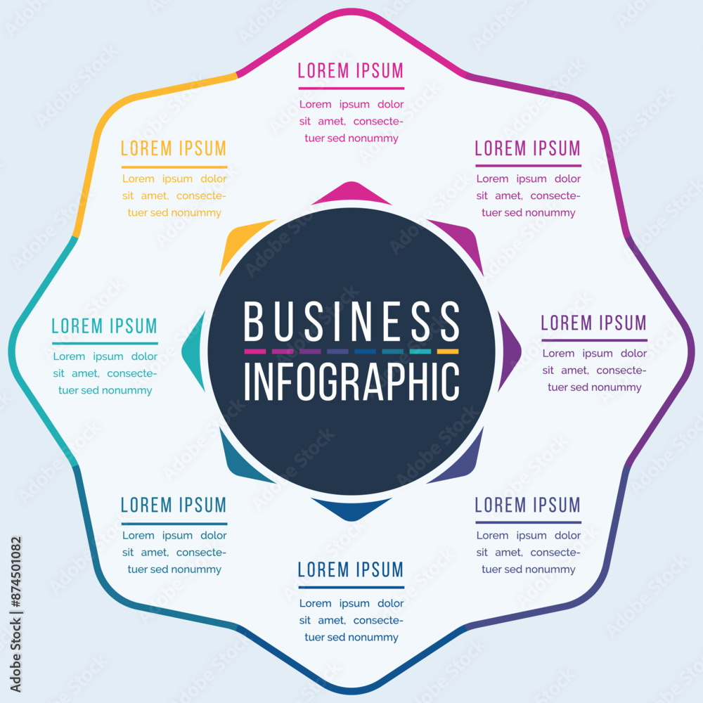 Obraz premium Infographic business design 8 steps, objects, elements or options business information circle infographic template