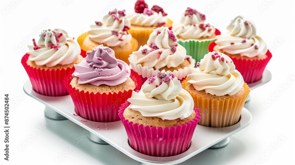 A close-up of various cup-cakes on a studio light background A close-up of various cup-cakes on a studio light background