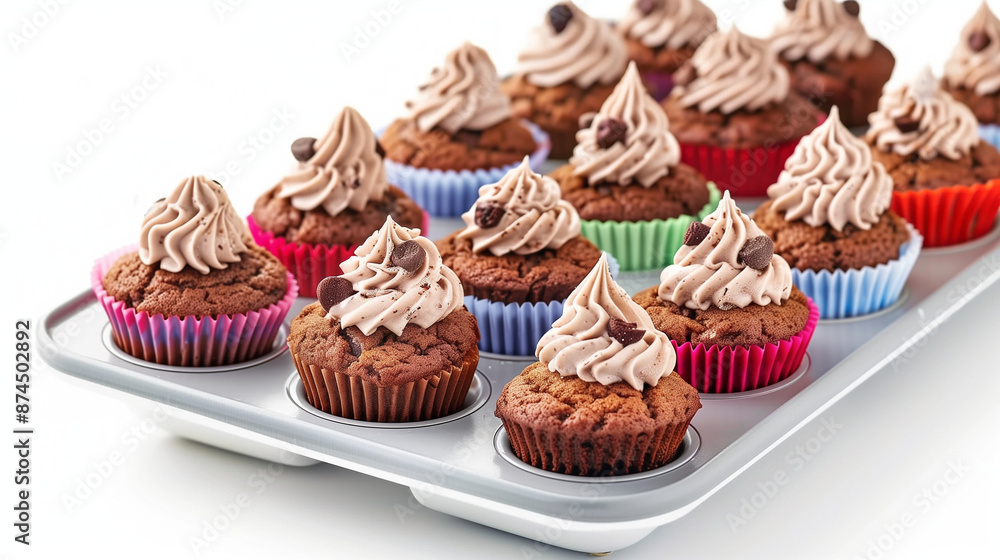 A close-up of various cup-cakes on a studio light background A close-up of various cup-cakes on a studio light background