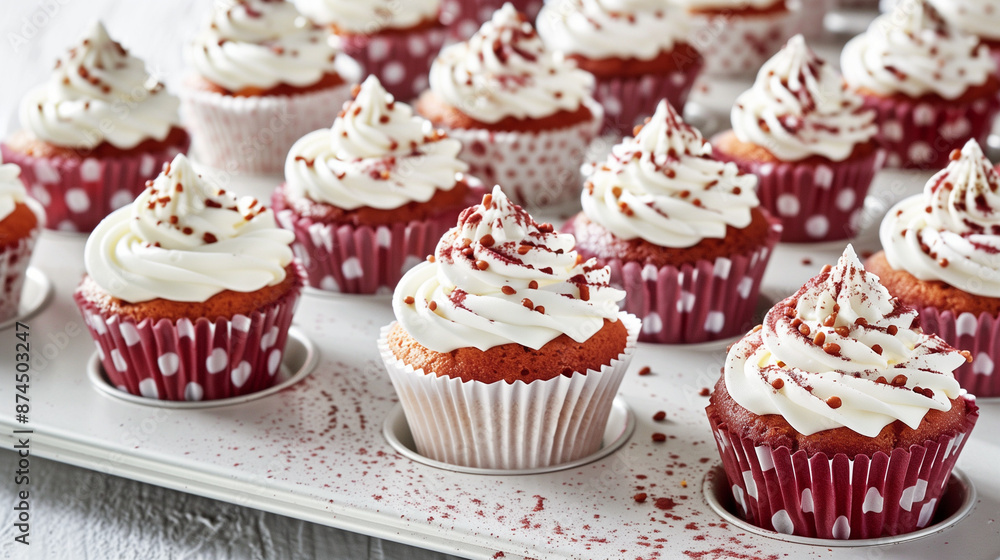 A close-up of various cup-cakes on a studio light background A close-up of various cup-cakes on a studio light background
