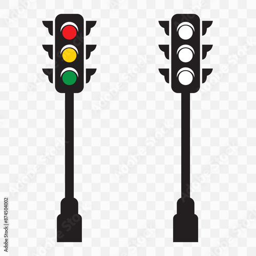 Traffic light signal, icon, vector.  Street light, Traffic light icon design, vector template on transparent background. Vector illustration.