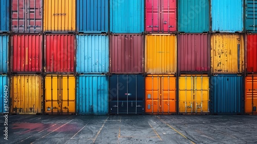 Wallpaper Mural A neatly stacked array of colorful shipping containers at a port, highlighting global logistics and storage solutions Torontodigital.ca