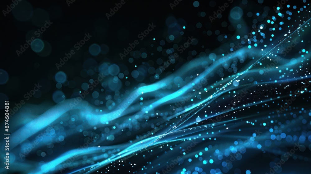 Abstract Blue Waves with Glowing Particles Abstract Blue Waves with Glowing Particles