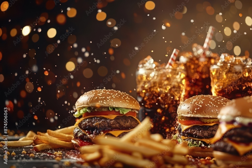 Juicy burgers, crispy fries, and refreshing sodas create a dynamic fast ...