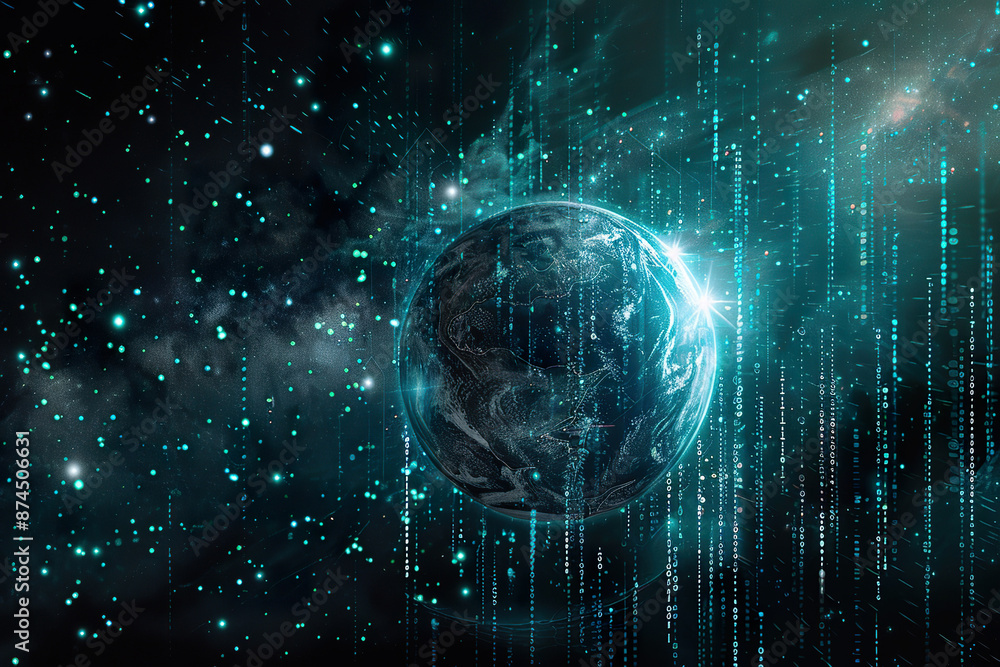 Obraz premium A planet is floating in space with a blue background, generative ai image.