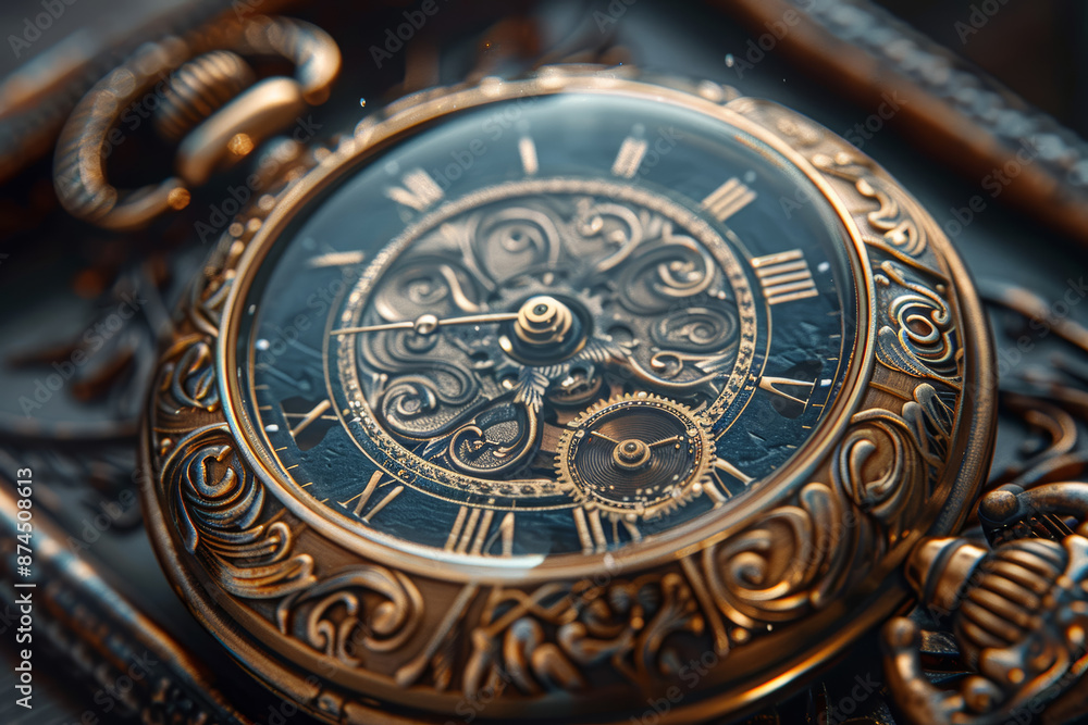 An antique pocket watch with delicate engravings, symbolizing the passage of time. Concept of history and craftsmanship. Generative Ai. An antique pocket watch with delicate engravings, symbolizing the passage of time. Concept of history and craftsmanship. Generative Ai.