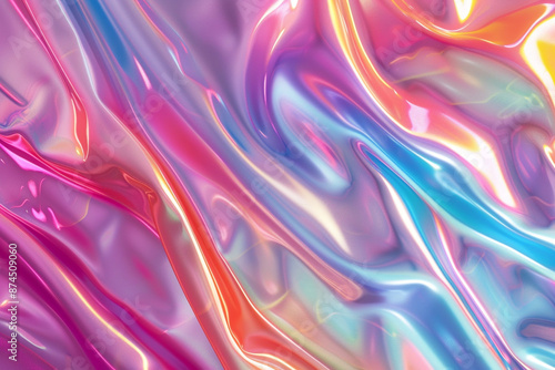 Holographic purple and orange neon background with dynamic liquid effect.