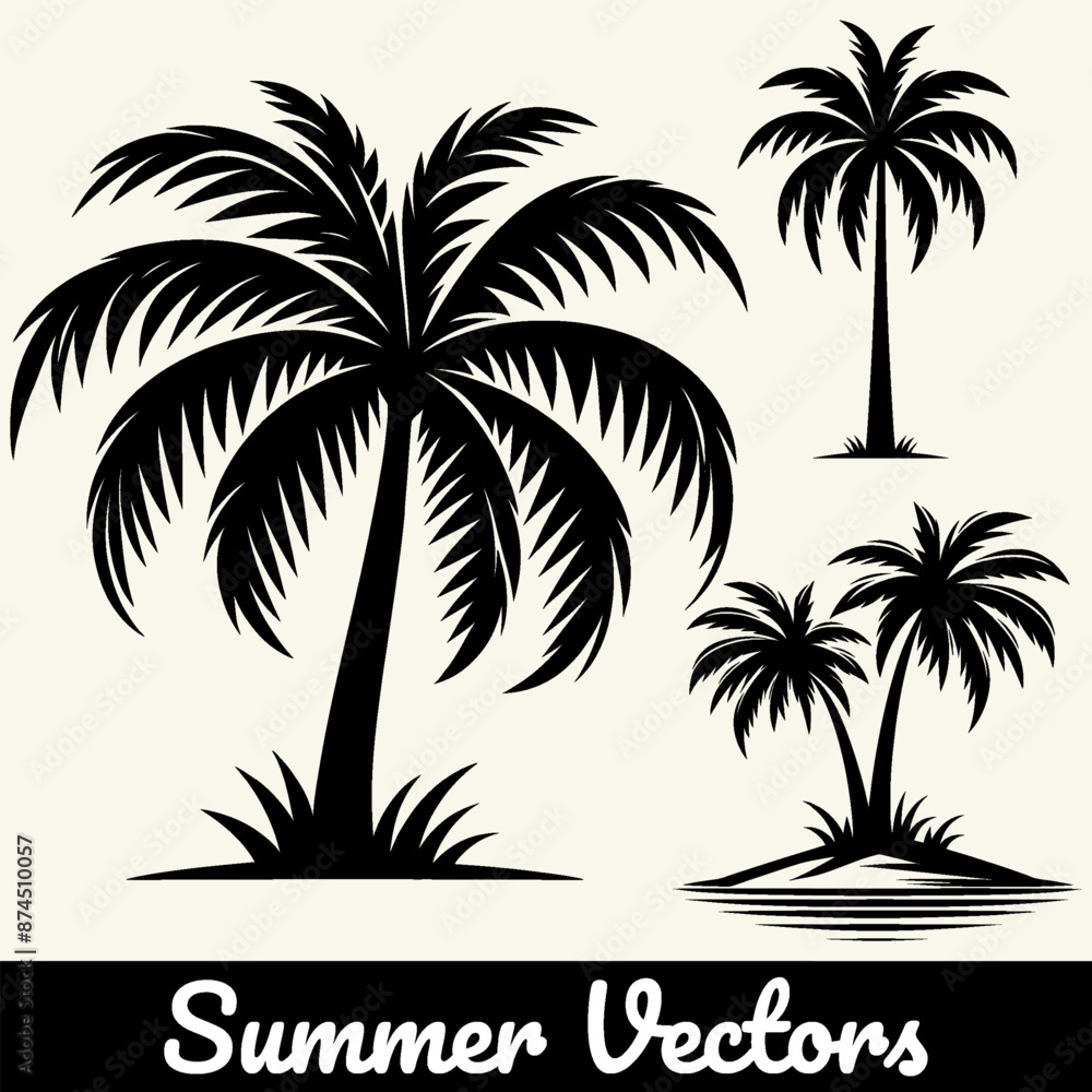 Illustration of a summer palm tree silhouette in vector form. Illustration of a summer palm tree silhouette in vector form.