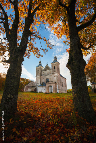 Old catholic church in Zasvir, Belarus photo