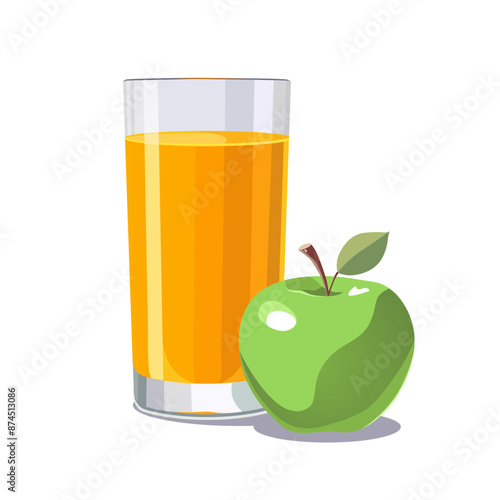 Full glass of yellow freshly squeezed apple juice. Isolated vector summer drink for flat design