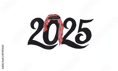 2025 with keffiyeh on white background can be horizontal or vertical use