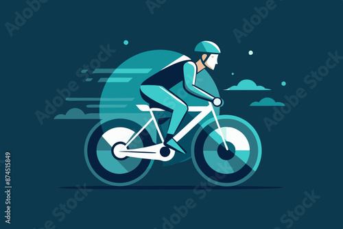  t-shirt design featuring a man riding speedy bike, depicted in a sleek digital illustration 