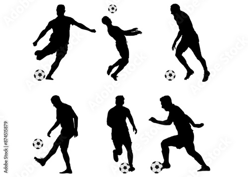 Silhouettes of soccer players, Football Soccer player silhouette with ball, Soccer Player Vector, football best player, football players of vector illustration