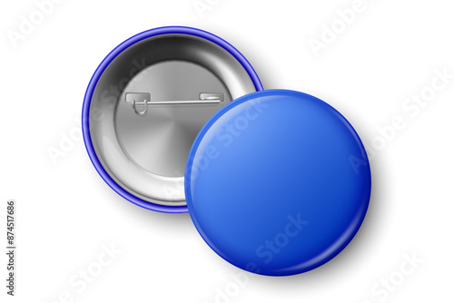 Wallpaper Mural Vector 3d Realistic Blue Blank Round Button Badge Closeup, Isolated. ID Badge Design Template, Mockup. Design Template for Access Pass, Identification, Events. Front, Back Side View Torontodigital.ca