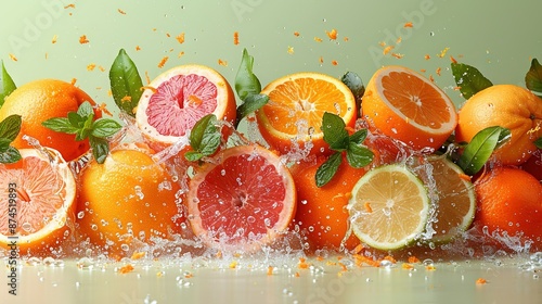  A cluster of citrus fruits, including grapefruits, oranges, lemons, and limes, splash into the water