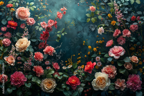 Wallpaper Mural beautiful fantasy vintage wallpaper botanical flower bunch,vintage motif for floral print digital background  Torontodigital.ca