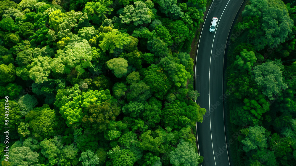 Aerial View of Car on Winding Road Through Lush Green Forest
Aerial View of Car on Winding Road Through Lush Green Forest