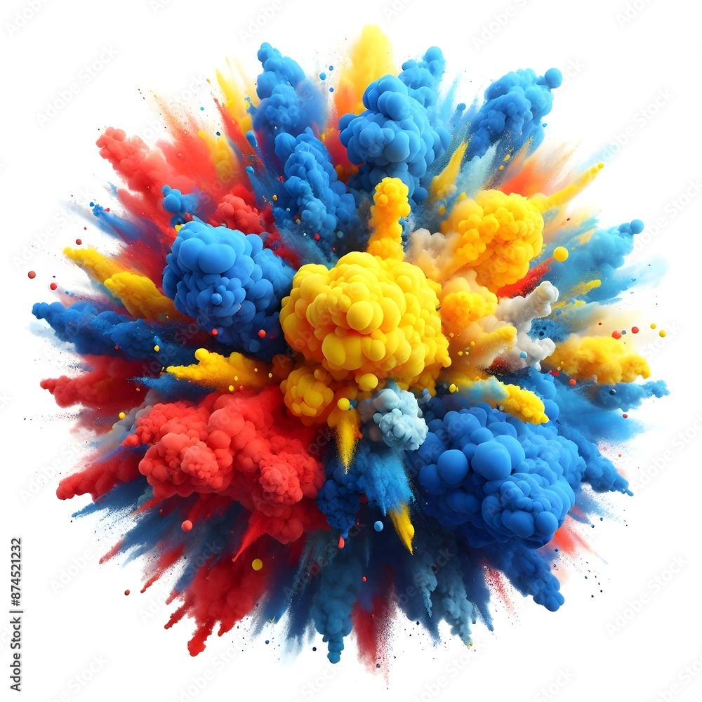 Obraz premium Blue, yellow, and red colour explosion isolated on white background