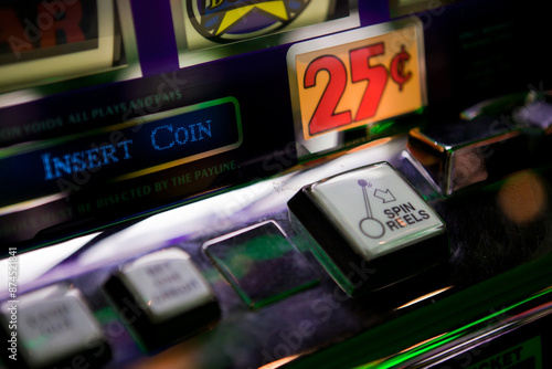 Photography Detailed 4K Ultra HD Image of Casino Slot Machines with Shallow Depth of Field