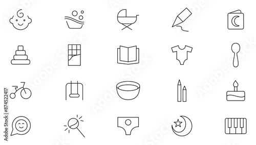 Child care line icon set. Care, support, safety, baby, awareness, parenthood, international children day, kid rights, parenthood outline icon collection. UI thin outline icons pack.