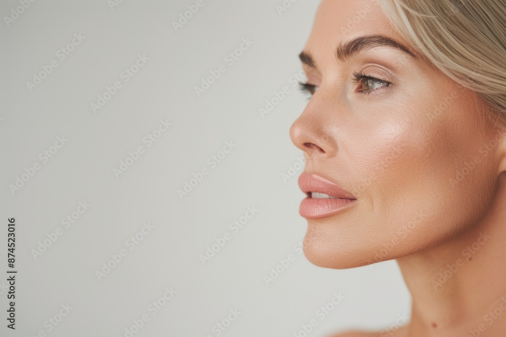 Elegant woman with short gray hair and white top