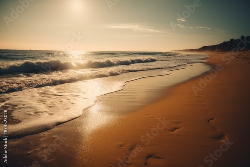 Wallpaper Mural Tranquil and serene sunset beach shoreline with golden light. Calm waves. And peaceful atmosphere for relaxation and leisure Torontodigital.ca