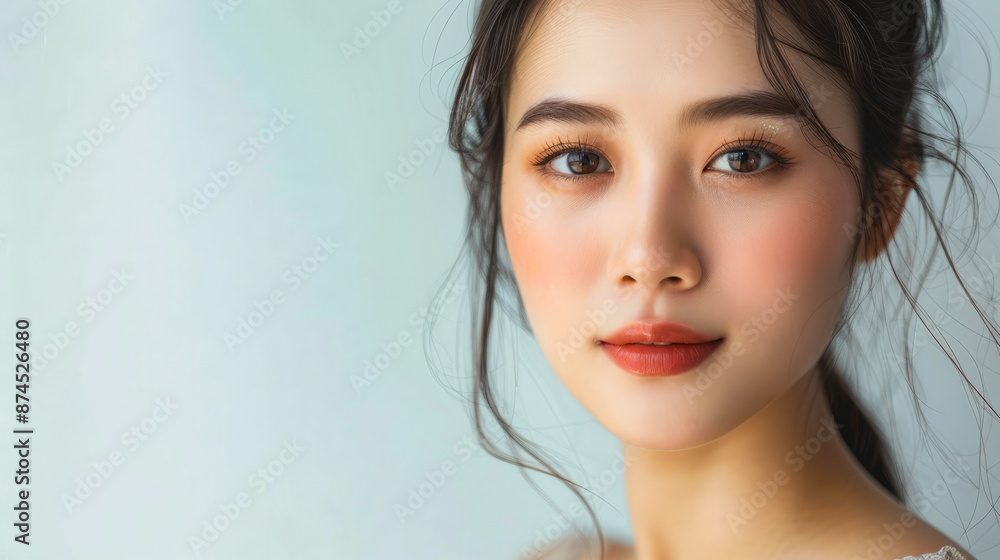 Elegant Asian Woman with Natural Makeup and Soft Smile Elegant Asian Woman with Natural Makeup and Soft Smile