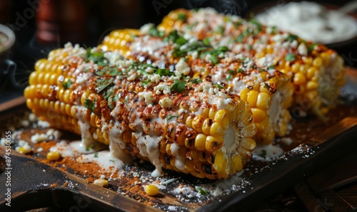 Rich Mexican street corn, Elote. Mexican food