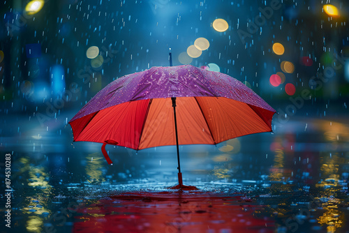 Wallpaper Mural A brightly colored umbrella opened against a backdrop of falling rain. Concept of protection and vibrancy. Generative Ai. Torontodigital.ca