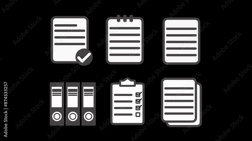 Documents thin line icons. paper documents. lining papers. outline document vector icon. office files and binders icons. 4k size 2d video clip without background Documents thin line icons. paper documents. lining papers. outline document vector icon. office files and binders icons. 4k size 2d video clip without background