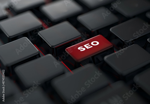 Close-up of a black keyboard with a red 