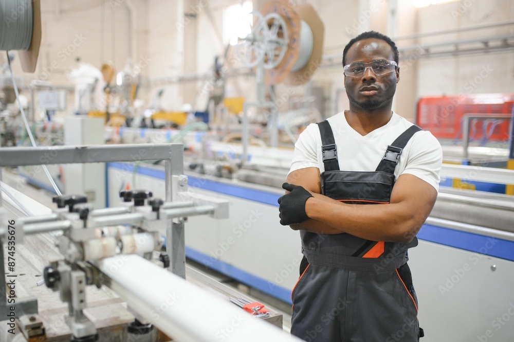 Factory for aluminum and PVC windows and doors production. Manual worker assembling PVC windows and doors Factory for aluminum and PVC windows and doors production. Manual worker assembling PVC windows and doors