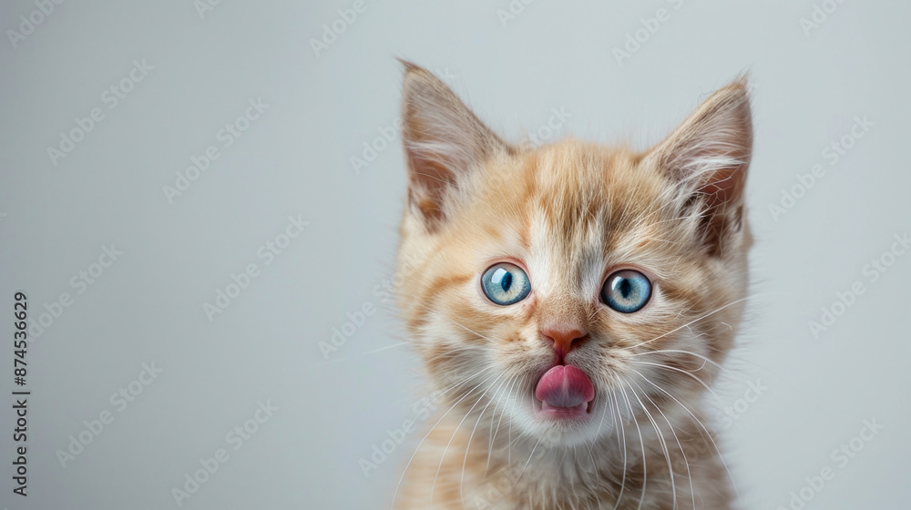 A kitten with blue eyes and a pink nose is looking at the camera A kitten with blue eyes and a pink nose is looking at the camera