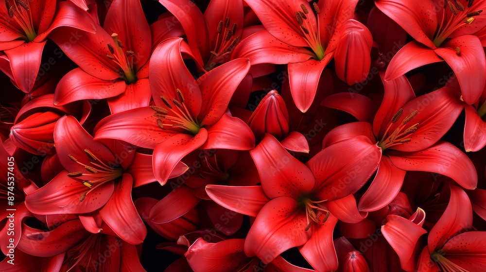 © May - Closeup of red beautiful blooming lilies