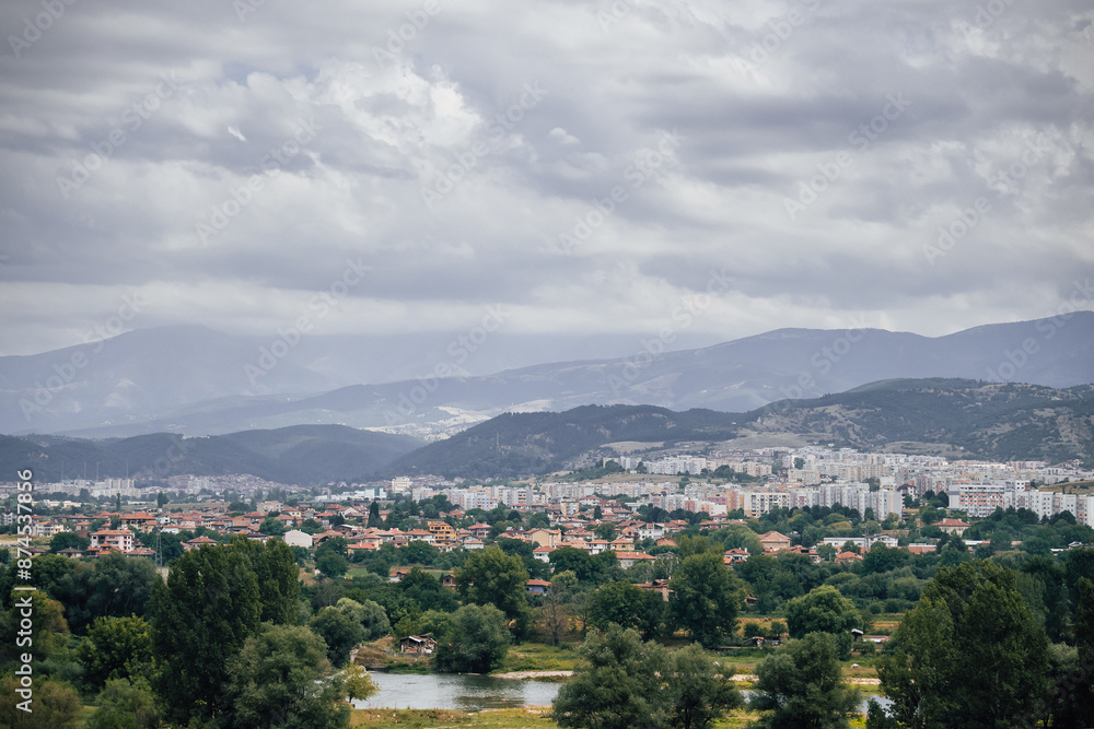 Obraz premium View of Blagoevgrad in Bulgaria and the surrounding mountains
